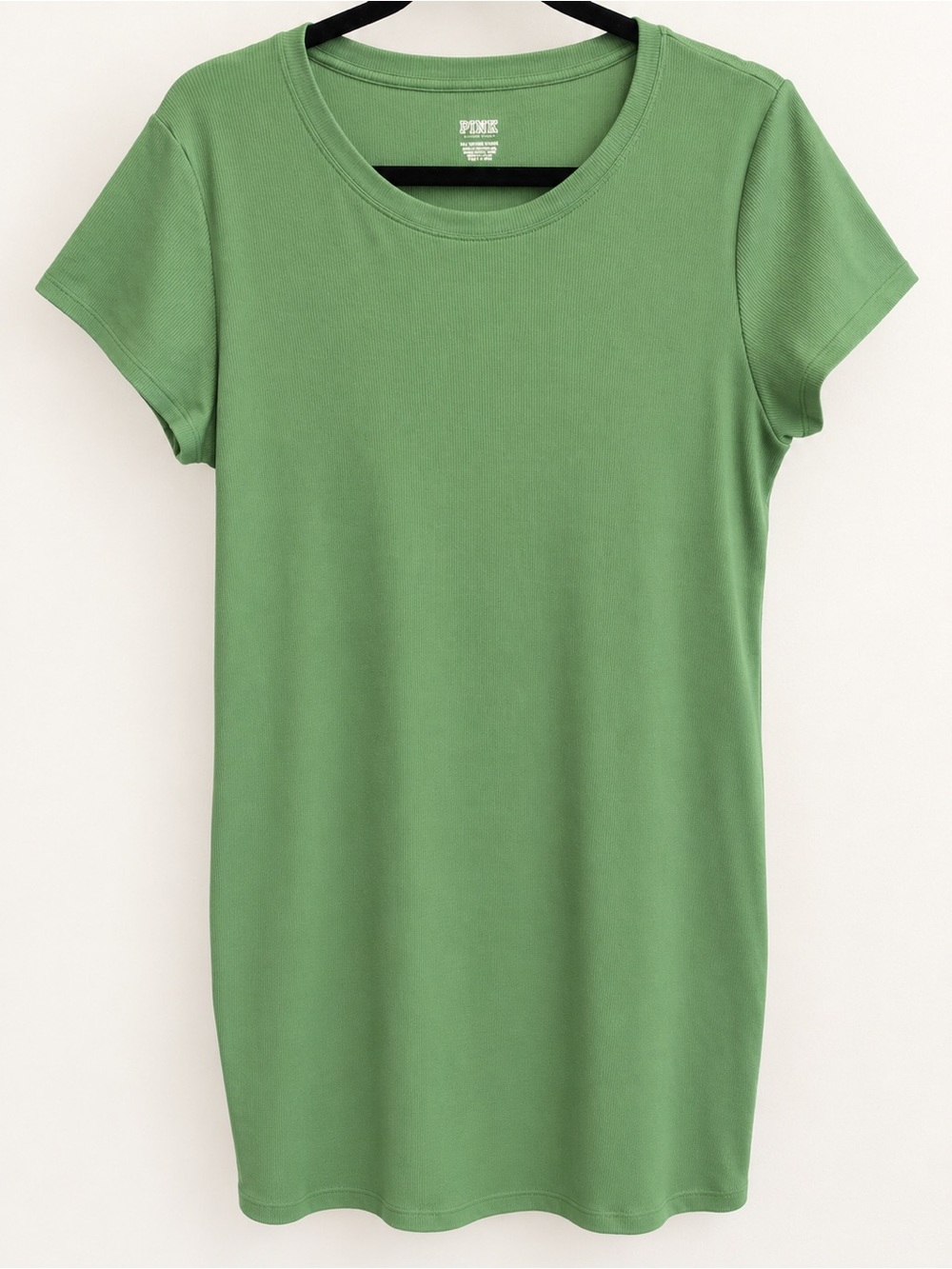 PINK Victoria's Secret Green Ribbed Short-Sleeve MIDI Dress